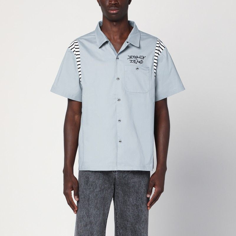 BRAIN DEAD Cotton Shirt with Embroidered Logo and Striped Inserts - SS25
