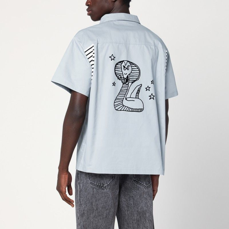 BRAIN DEAD Cotton Shirt with Embroidered Logo and Striped Inserts - SS25