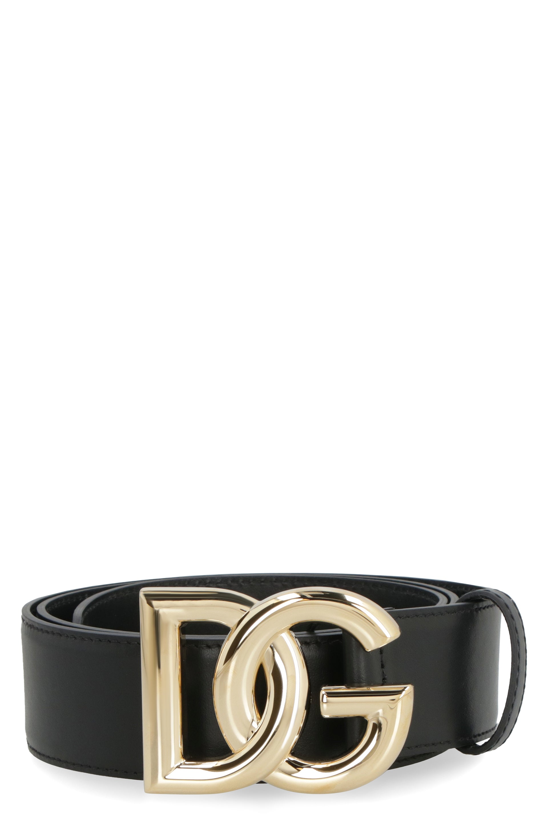 DOLCE & GABBANA Leather Belt with Gold-Tone Metal Buckle - 4 cm Height