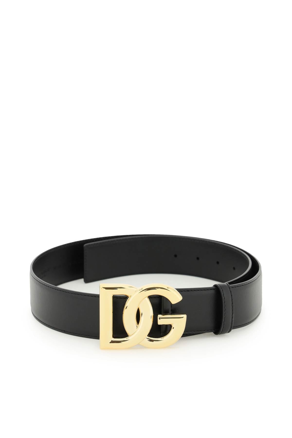 DOLCE & GABBANA Leather Belt with Gold-Tone Metal Buckle - 4 cm Height