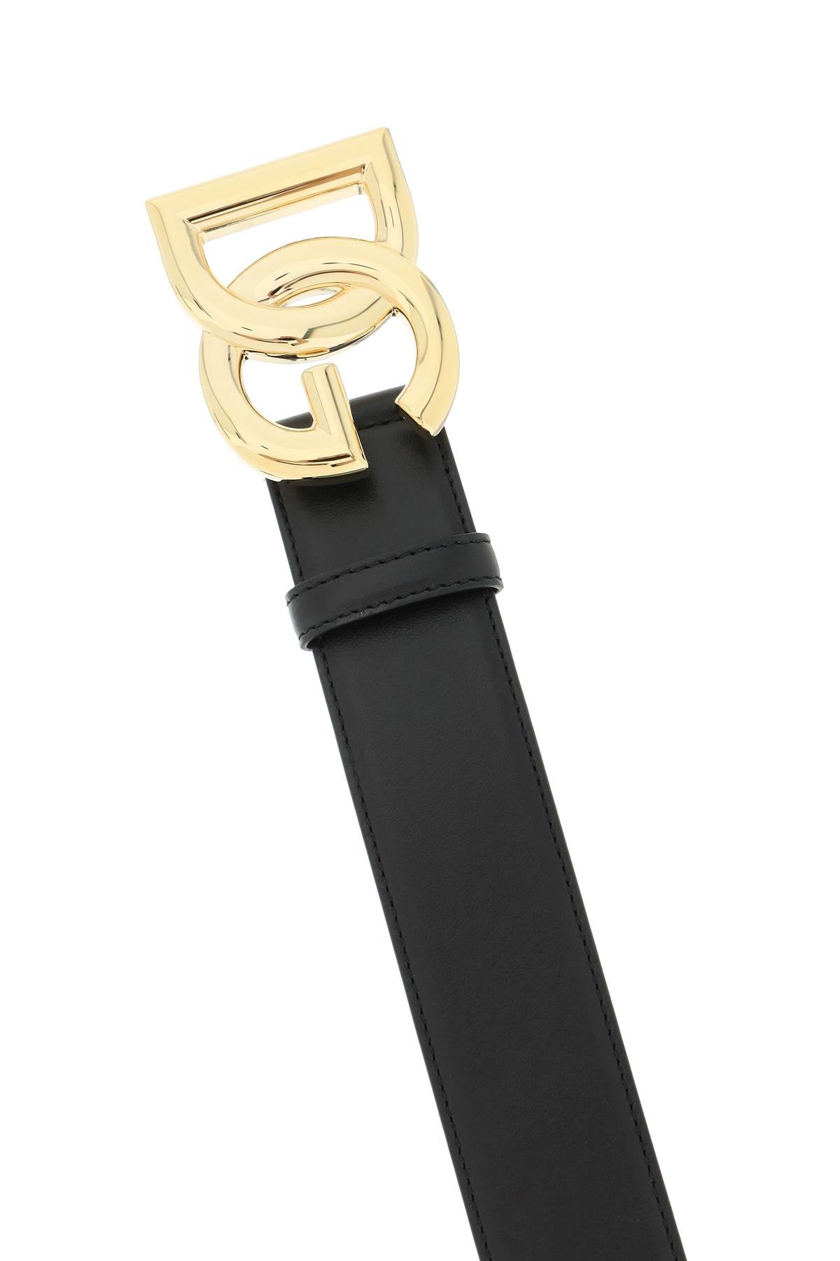 DOLCE & GABBANA Leather Belt with Gold-Tone Metal Buckle - 4 cm Height