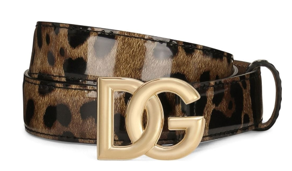 DOLCE & GABBANA Leather Leopard Print Adjustable Belt