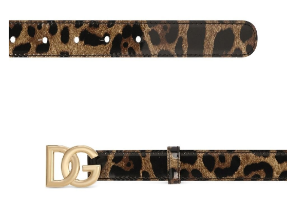 DOLCE & GABBANA Leather Leopard Print Adjustable Belt