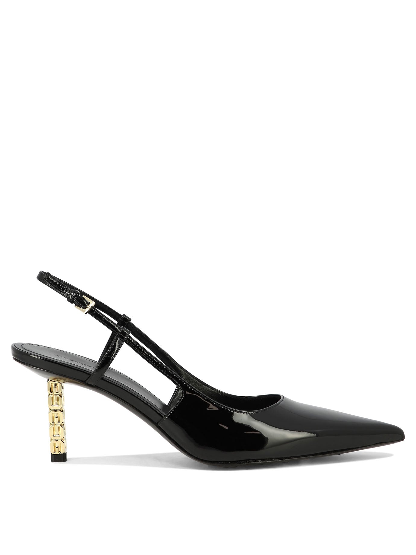 GIVENCHY Pointed Toe Patent Leather Slingback Pumps with Sculptural Heel