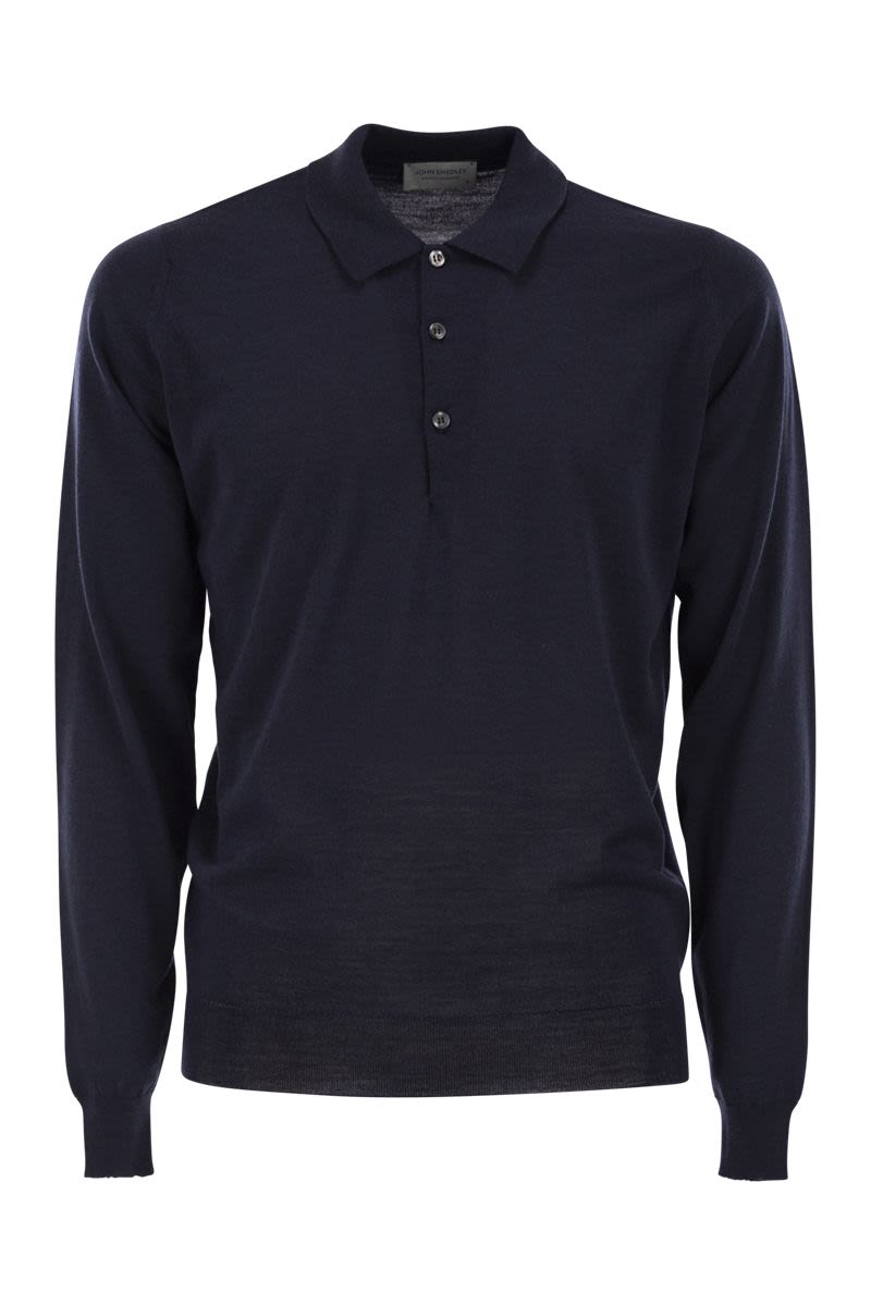 JOHN SMEDLEY Men's Long-Sleeve Extra-Fine Merino Wool Polo Shirt