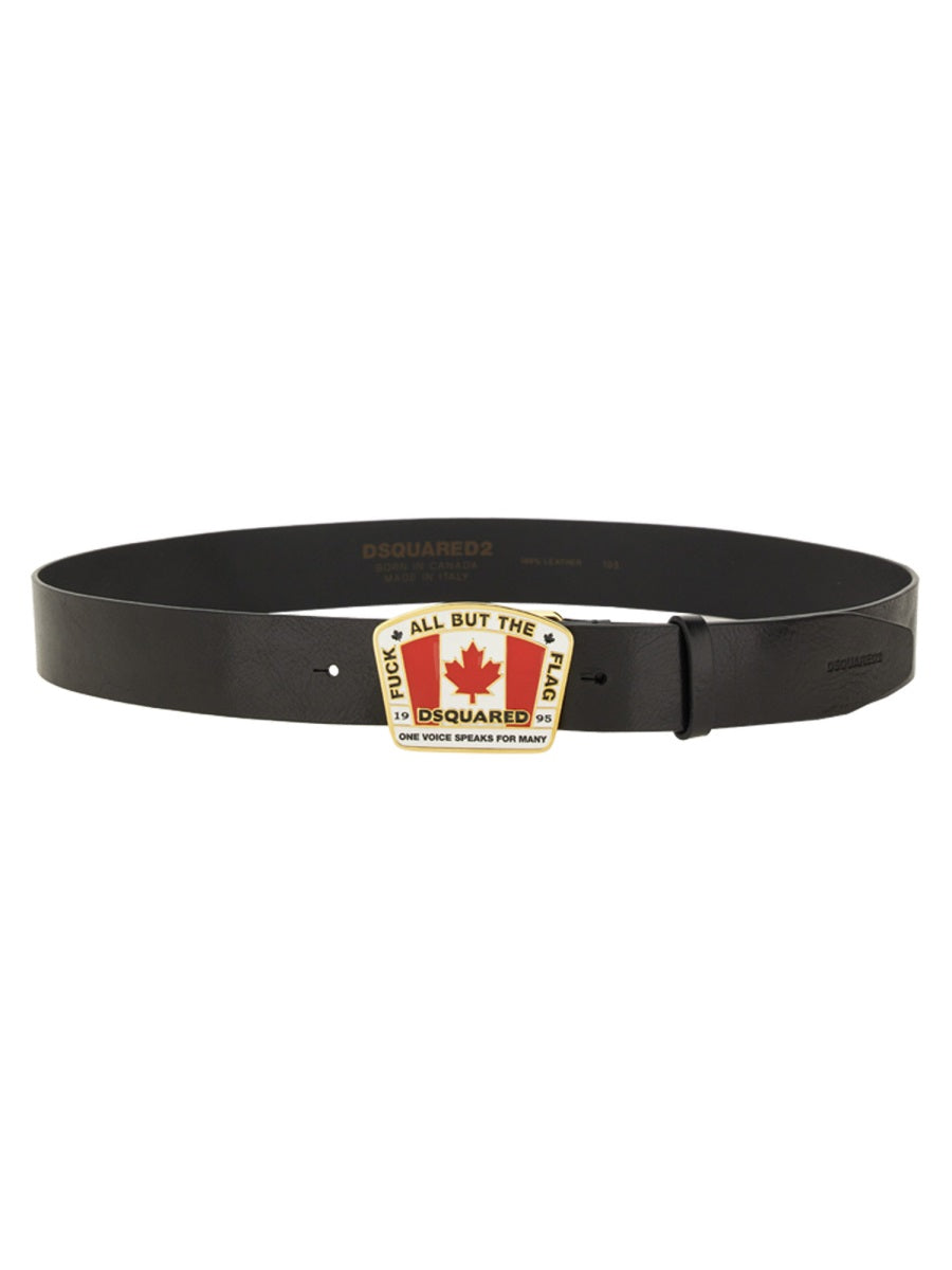 DSQUARED Canadian Flag License Plate Belt