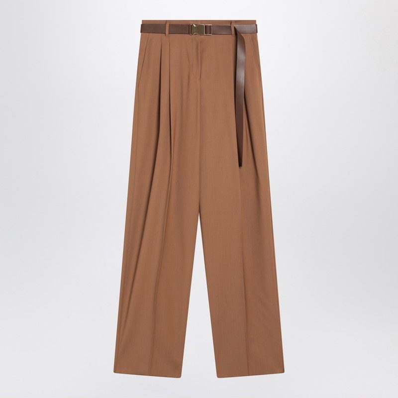 MAX MARA STUDIO Softly Tapered Wool Canvas Trousers with Long Belt