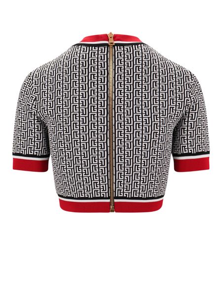 BALMAIN Monogram Knit Cropped Top