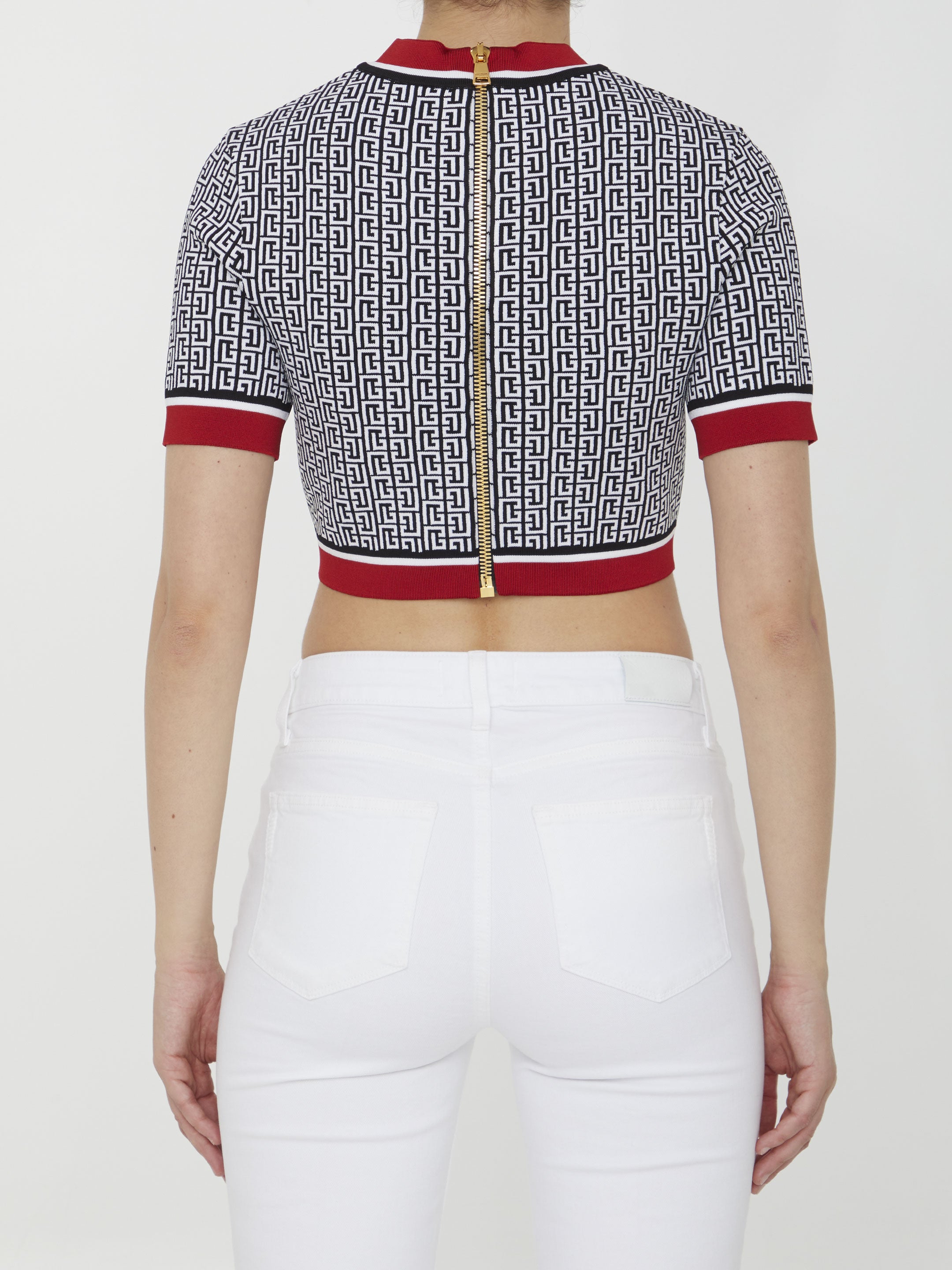 BALMAIN Monogram Knit Cropped Top