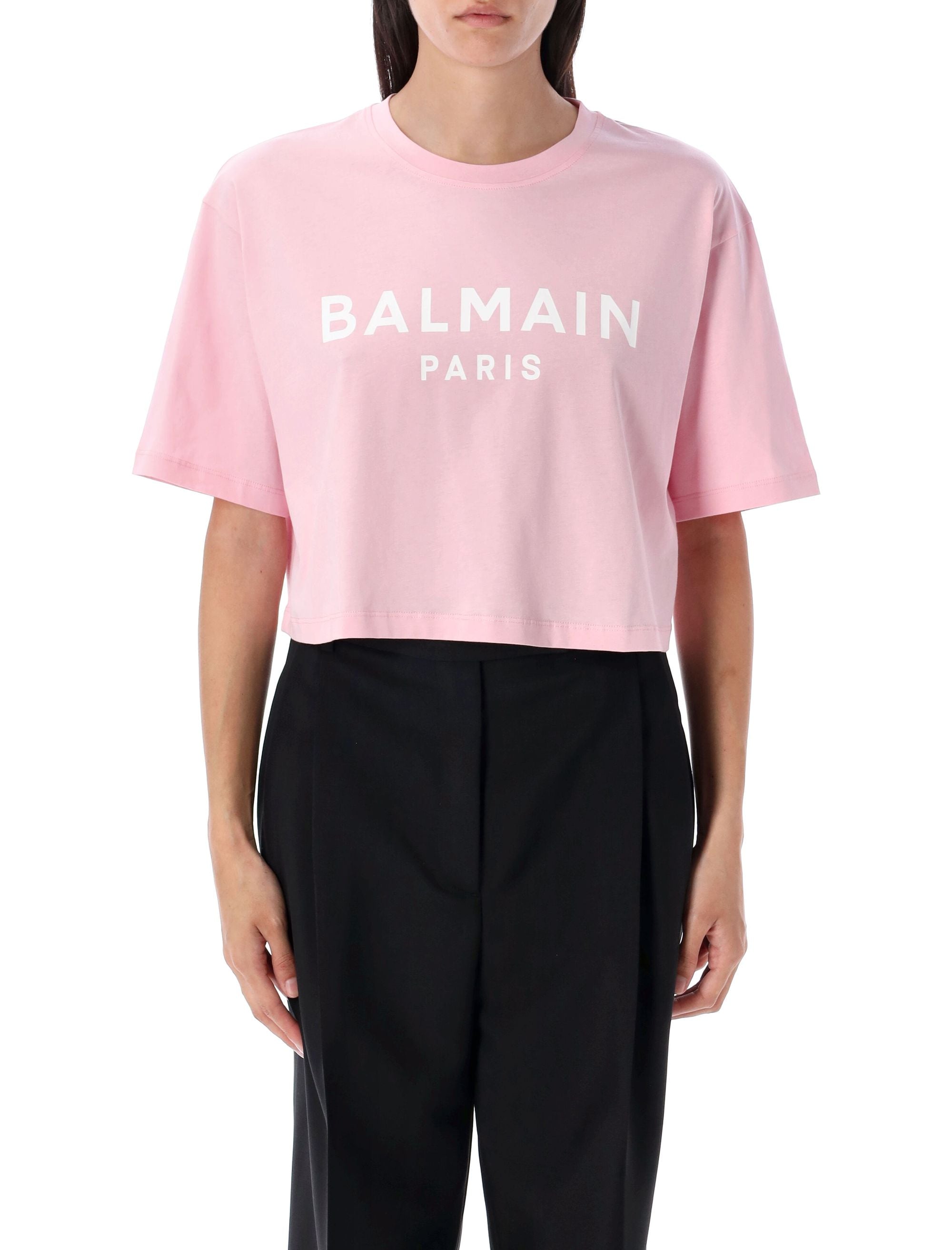 BALMAIN Cropped Logo T-Shirt for Women - Mini Fit