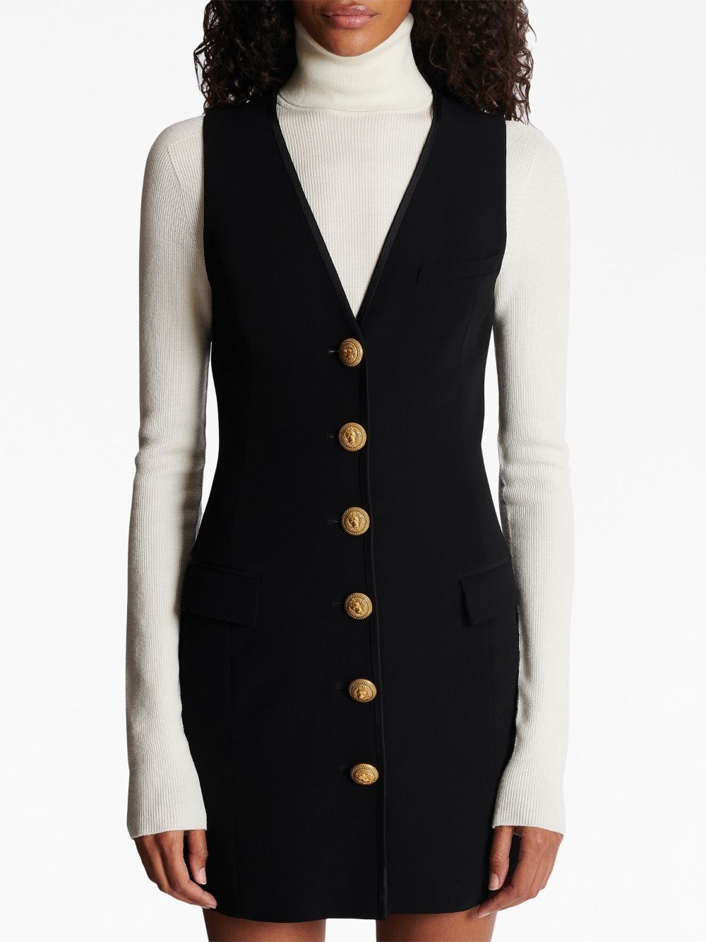 BALMAIN V-Neck Buttoned Crepe Mini Dress