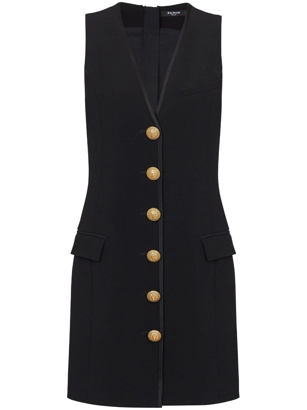 BALMAIN V-Neck Buttoned Crepe Mini Dress