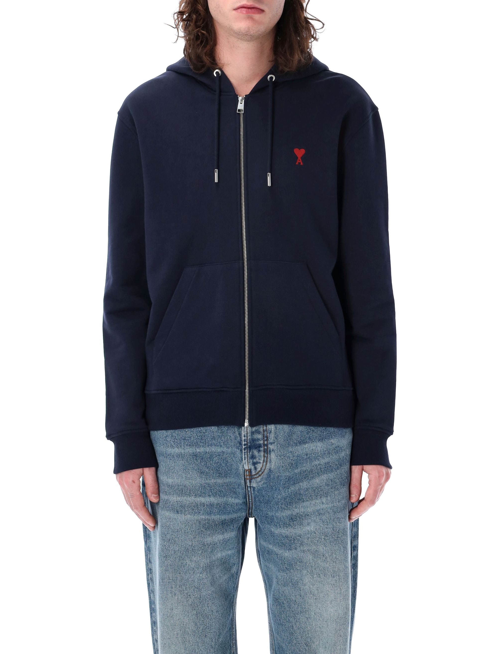 AMI PARIS Men's Zip-Up Sweatshirt with Hood