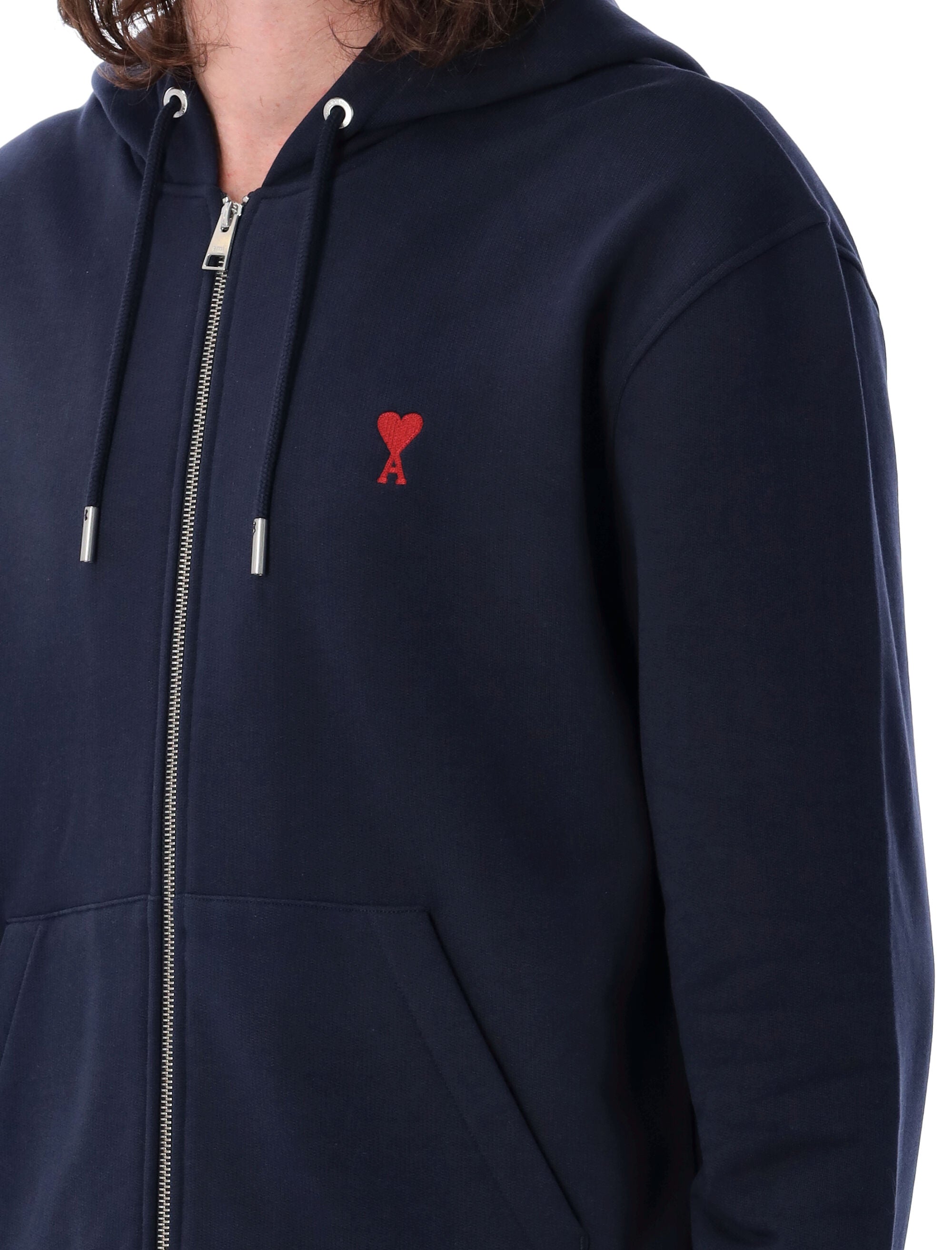 AMI PARIS Men's Zip-Up Sweatshirt with Hood