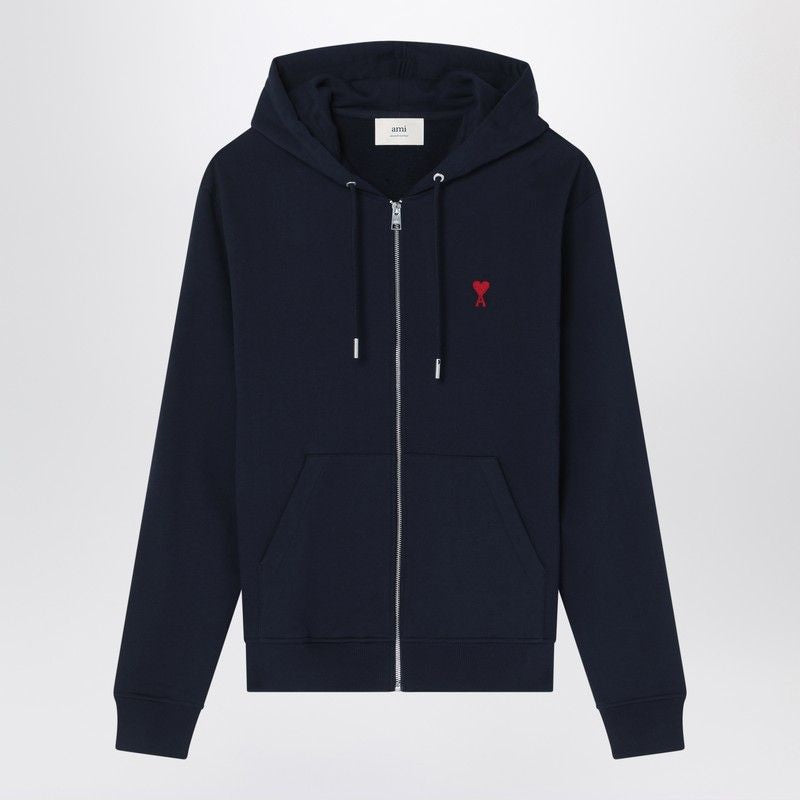 AMI PARIS Hooded Zipper Sweatshirt for Men - SS25 Collection