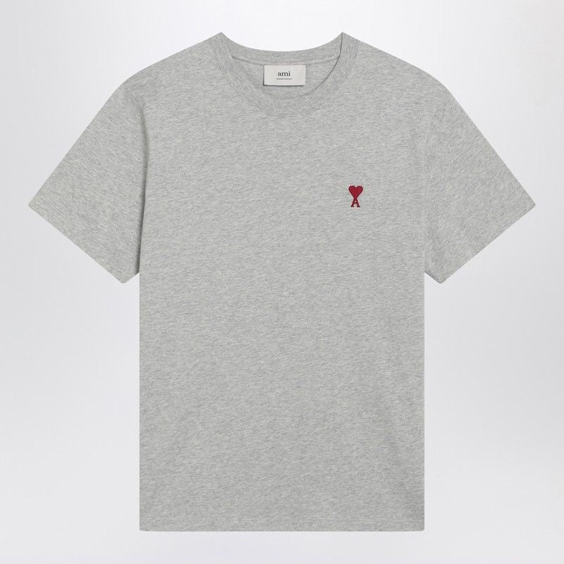 AMI PARIS Men's Organic Cotton Crew-Neck T-Shirt with Embroidered Heart