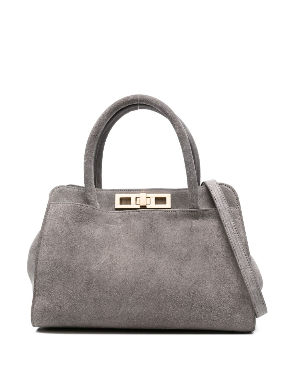 FABIANA FILIPPI Suede Leather Handbag with Top Handle and Gold-Tone Clasp