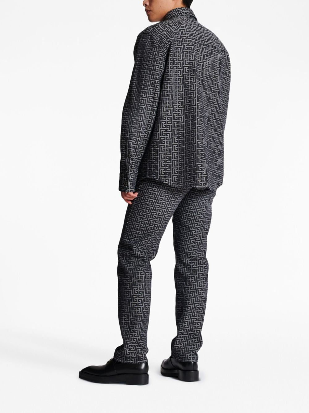 BALMAIN Jacquard Monogram Denim Shirt