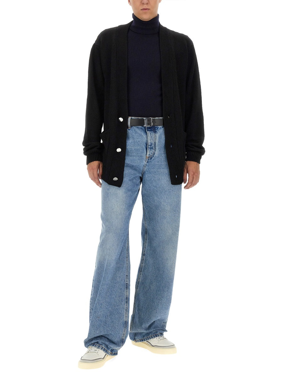 BALMAIN V-Neck Logo Inlay Cardigan