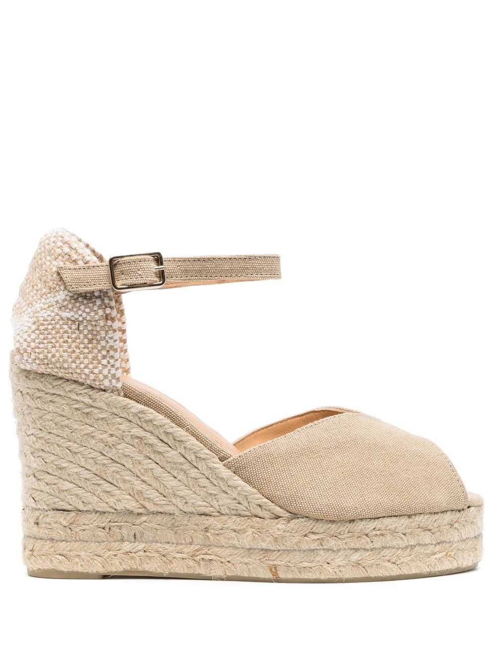 CASTAÑER Braided Raffia Wedge Heel Sandals with Ankle Strap