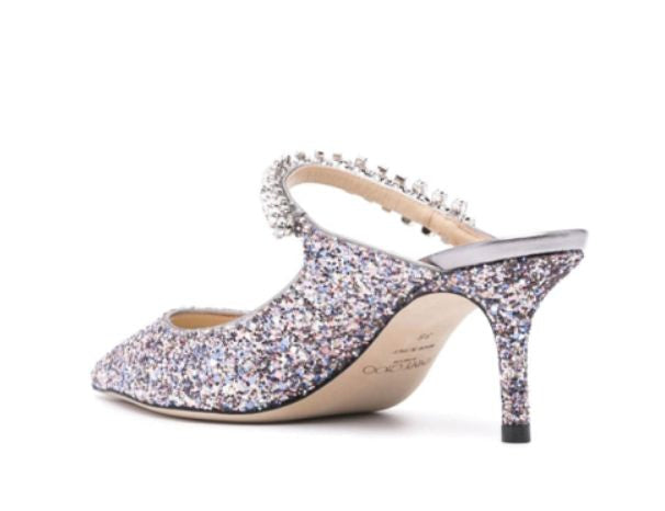 JIMMY CHOO Glitter Crystal Strap Mid Heel Stilettos