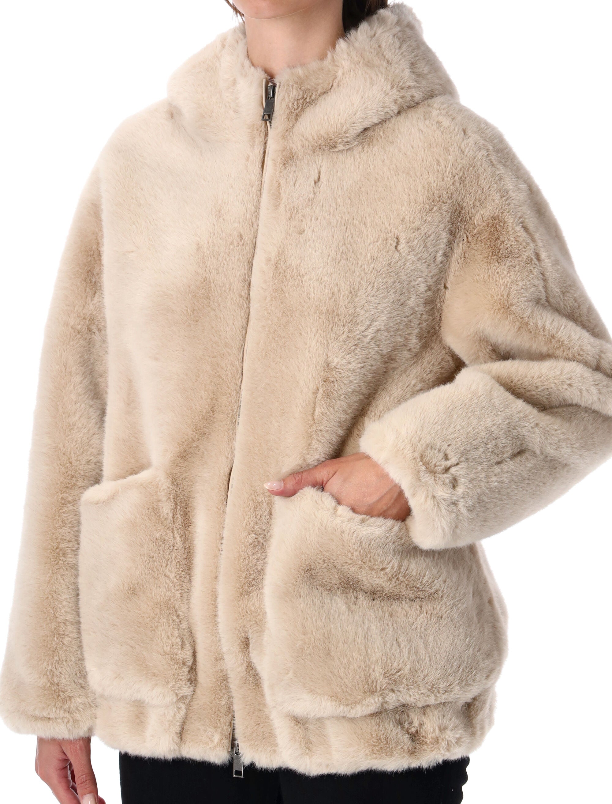 URBANCODE Luxurious Faux Fur Hooded Jacket - Size S