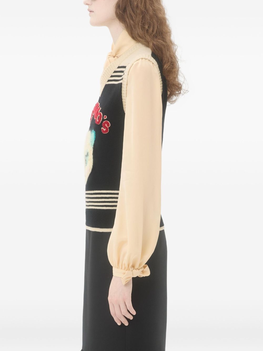 VALENTINO Cat Motif V-Neck Striped Wool Vest