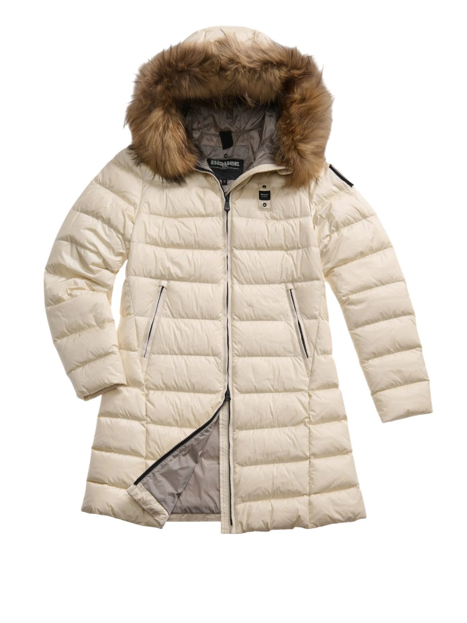 BLAUER Quilted Long Jacket with Removable Fur Trim for Women