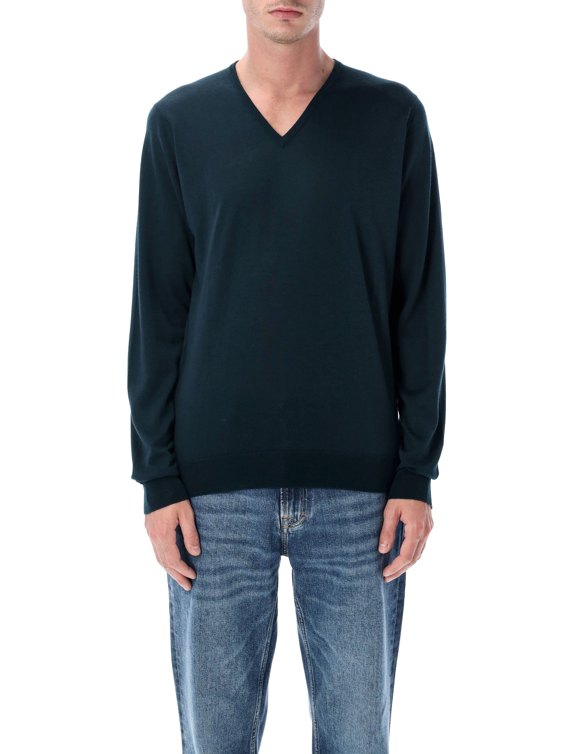 JOHN SMEDLEY Blenheim Extra Fine Merino Wool V-Neck Jumper - Size L