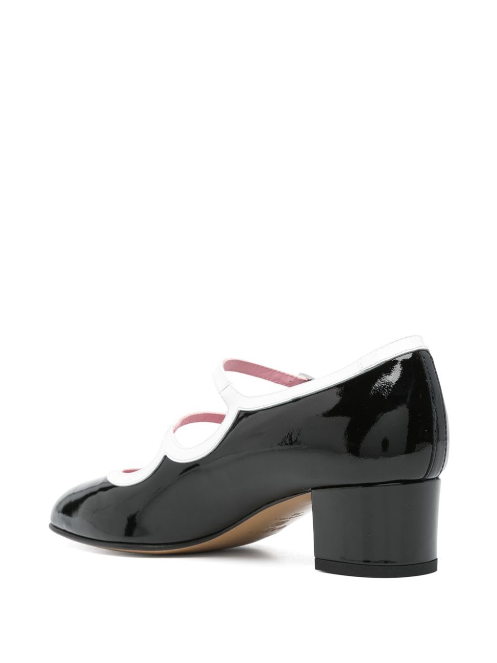 CAREL PARIS Patent Leather Pumps with Double Buckle Fastening - Low Block Heel