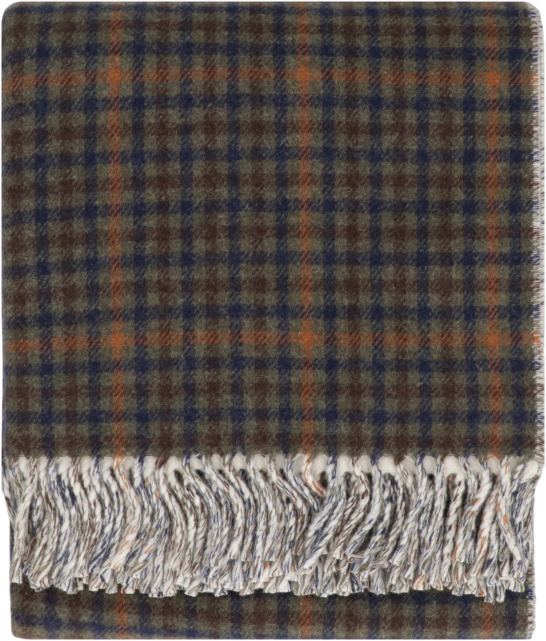 AUTRY Elegant Checkered Cotton Blanket with Fringed Edge