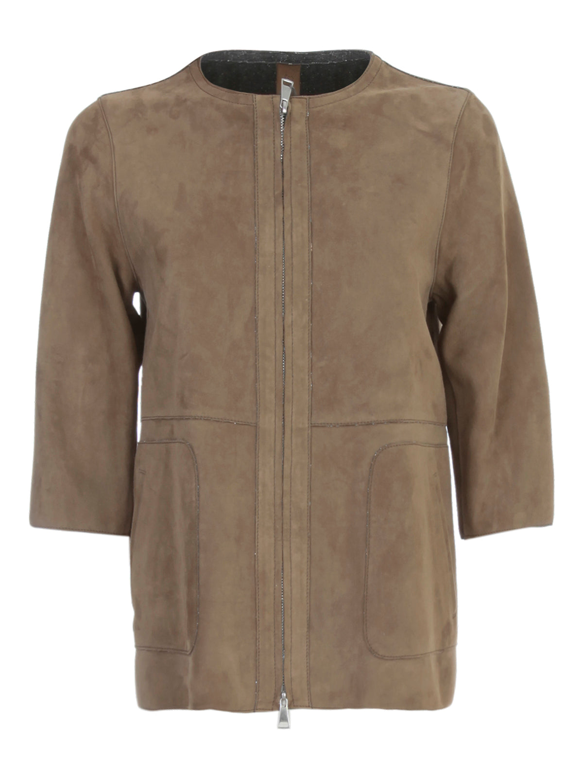 THE JACKIE LEATHERS Women's Goat Suede Jacket Crew Neck 3/4 Sleeve