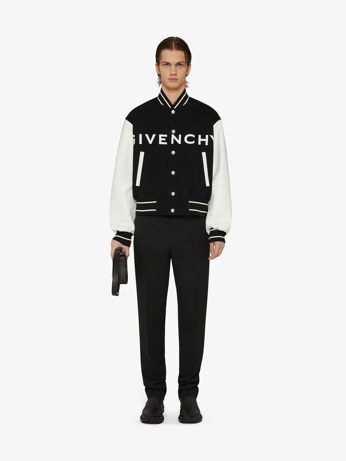 GIVENCHY Men's Two-Tone Wool Blend and Leather Bomber Jacket