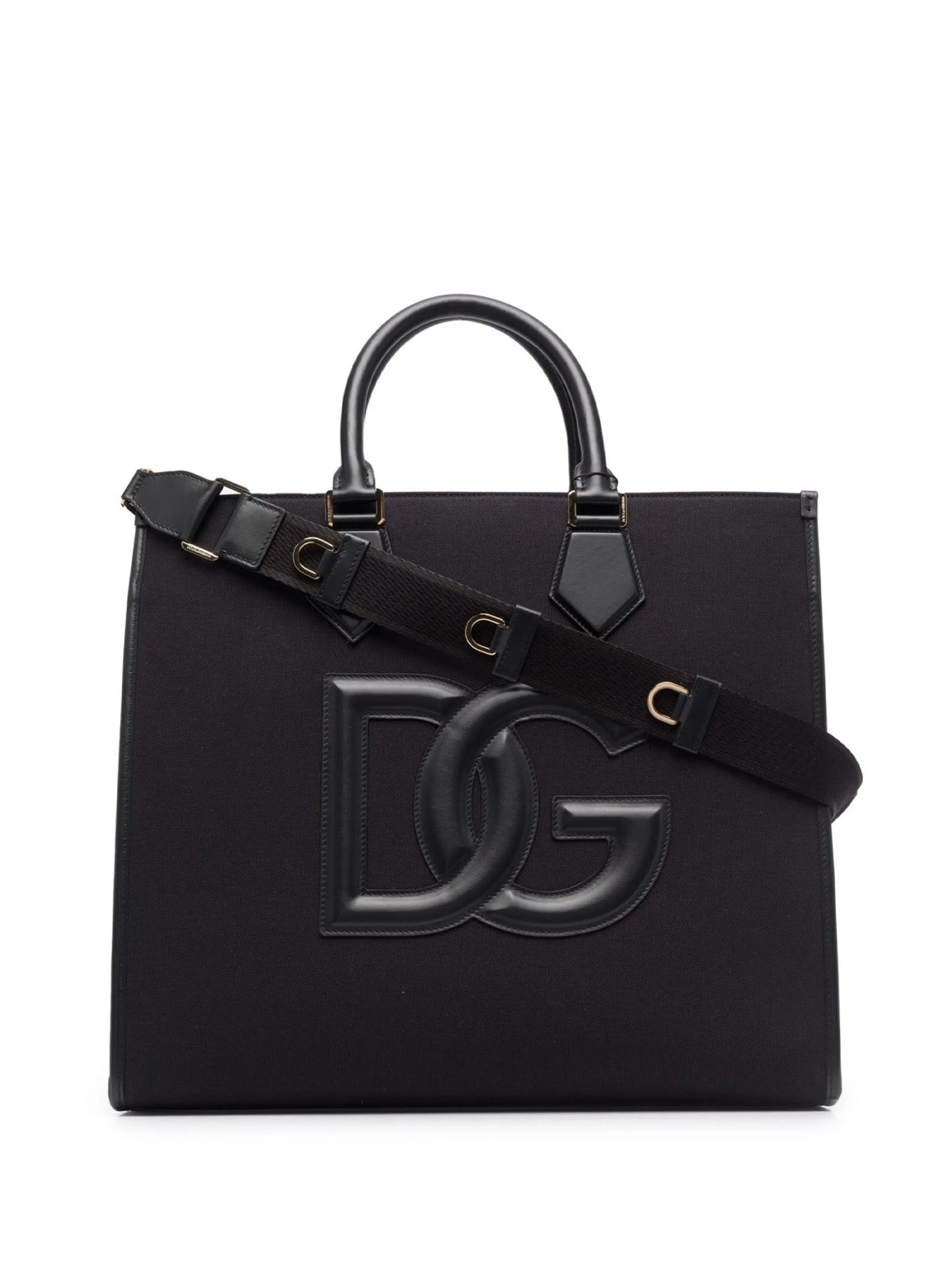 DOLCE & GABBANA Canvas Shopping Bag with Leather Logo
