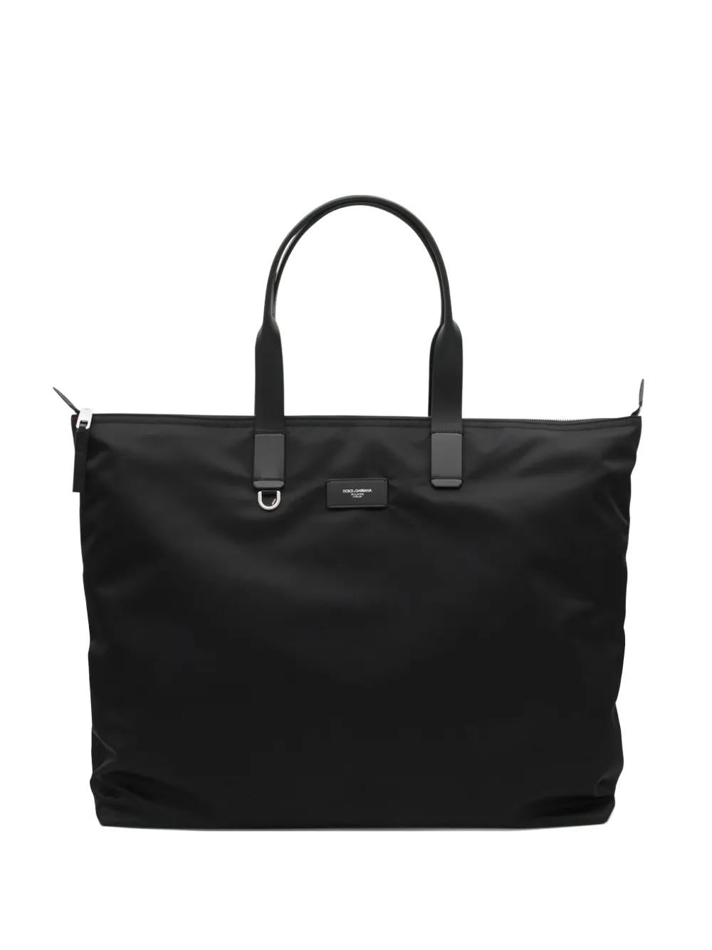 DOLCE & GABBANA Leather Handle Zippered Tote Handbag
