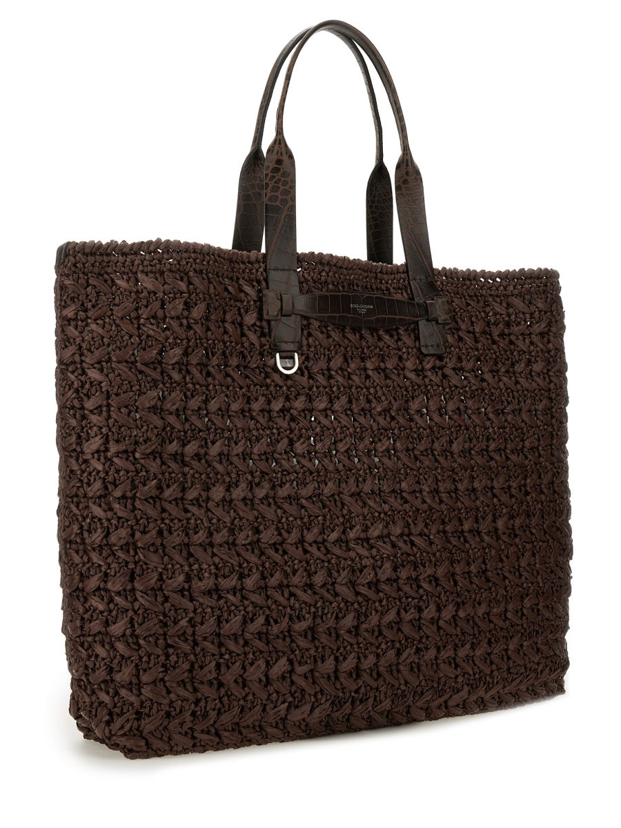 DOLCE & GABBANA Woven Mesh Shopping Handbag