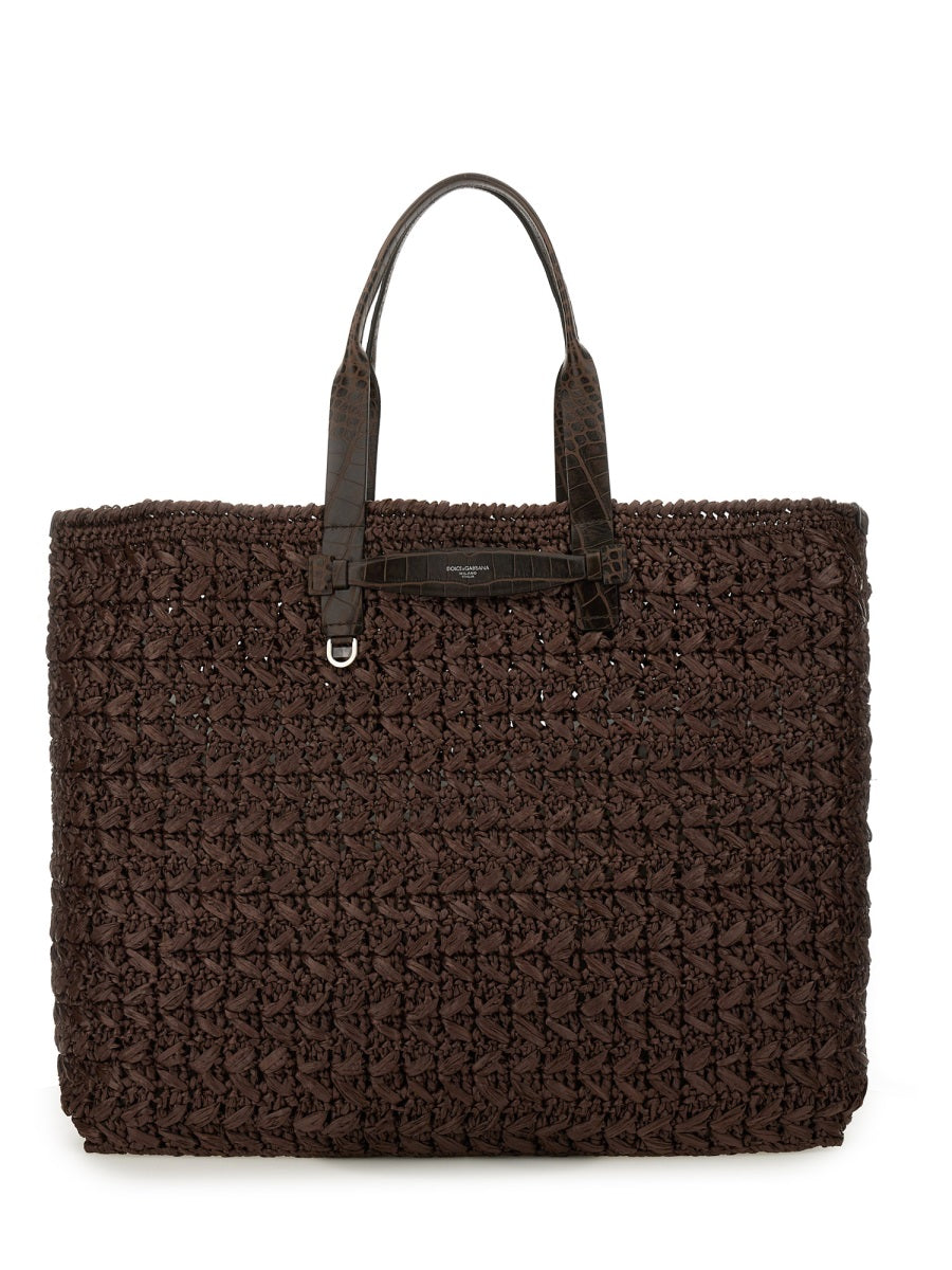 DOLCE & GABBANA Woven Mesh Shopping Handbag