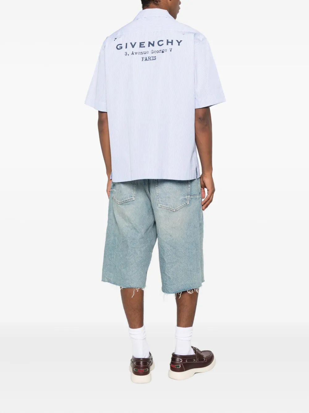 GIVENCHY Cotton Striped Shirt with Signature Stamp Print