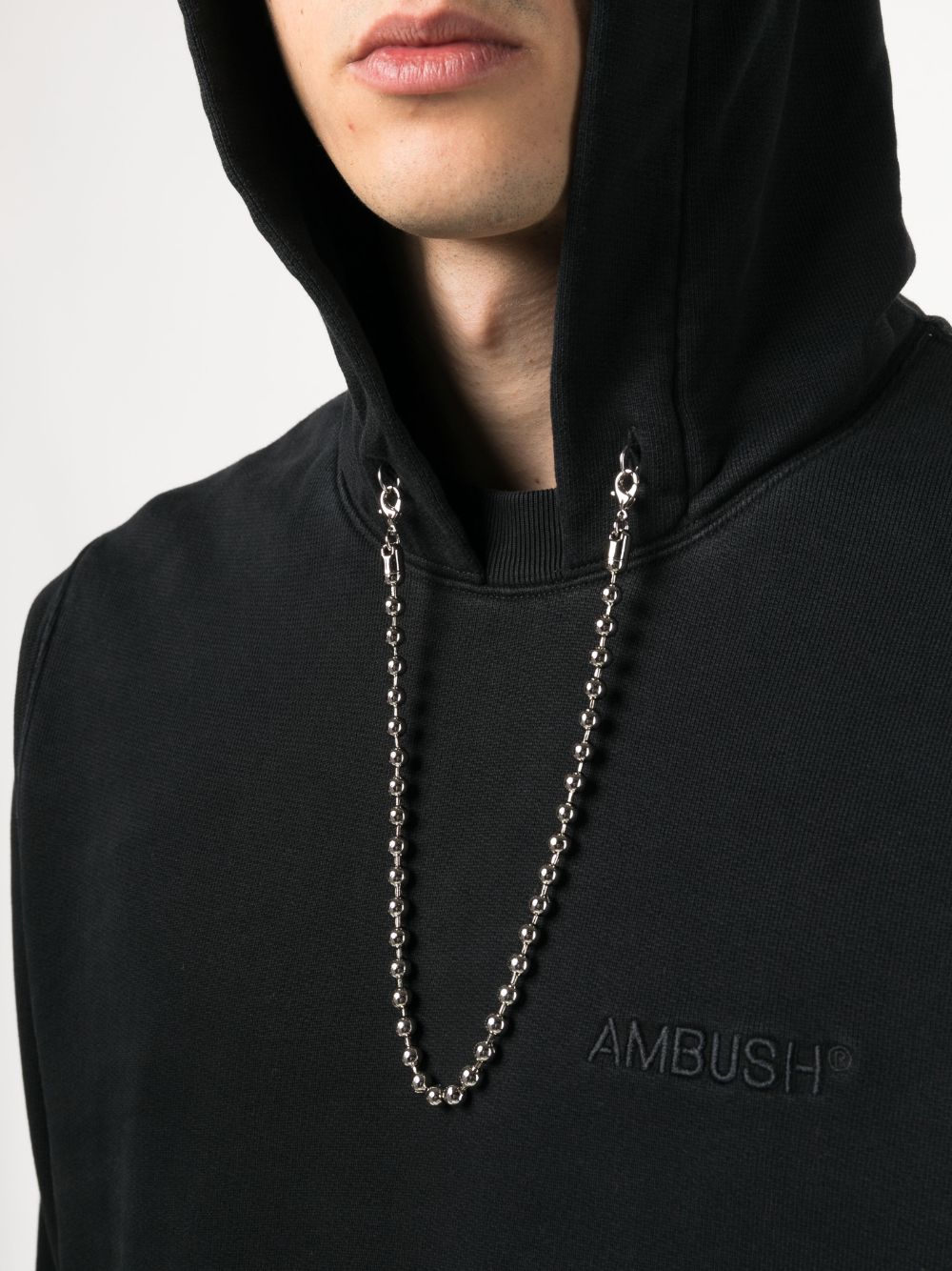 AMBUSH Ballchain Hoodie with Silver Metal Chain at Collar