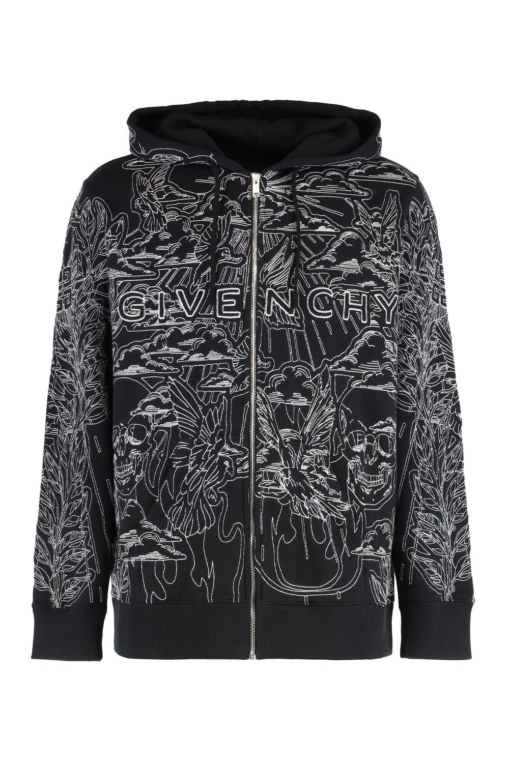 GIVENCHY Men's Cotton Full Zip Hoodie with Contrast Embroideries