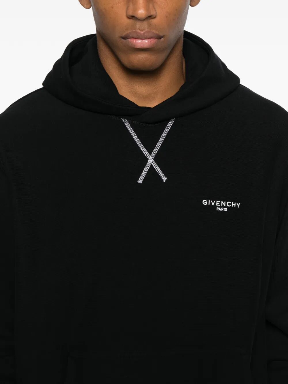 GIVENCHY Couture Seam Fleece Hoodie with Embroidered Paris Design