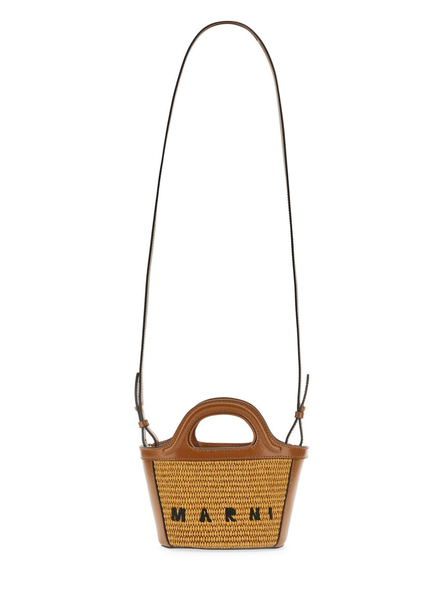 MARNI Two-Tone Leather and Straw Handbag