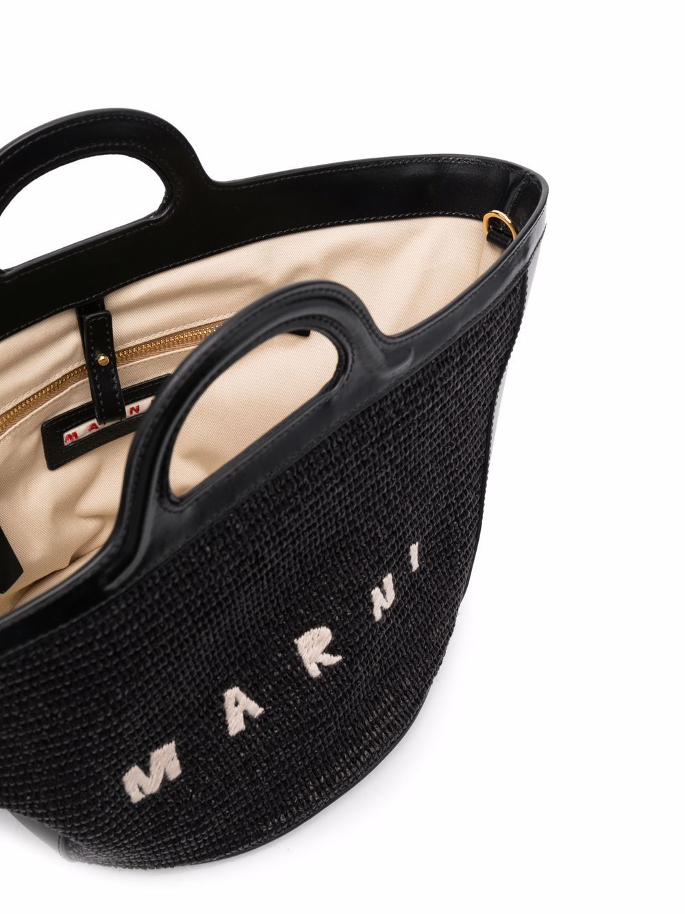 MARNI Leather and Fabric Handbag with Wicker Design