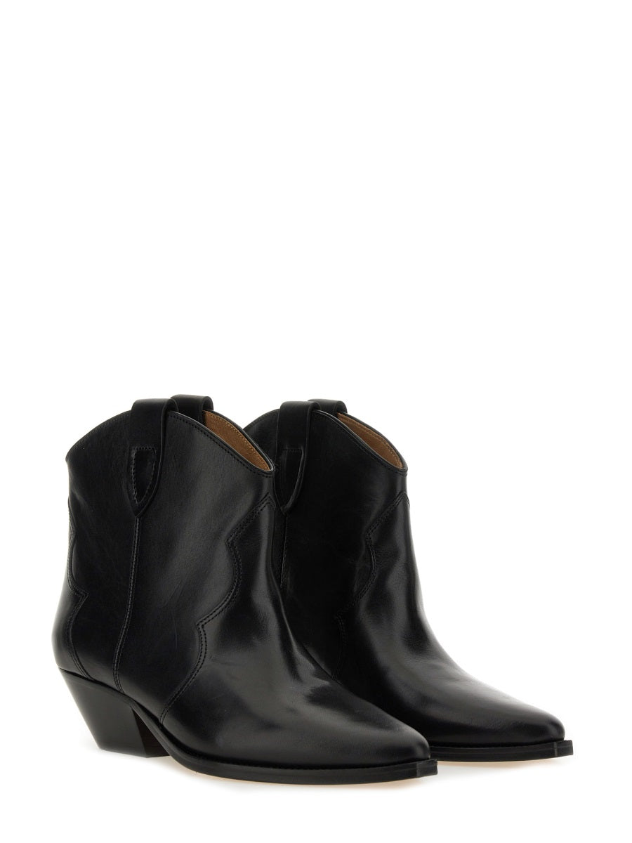ISABEL MARANT Dewina Leather Ankle-Length Boots with Low Block Heel