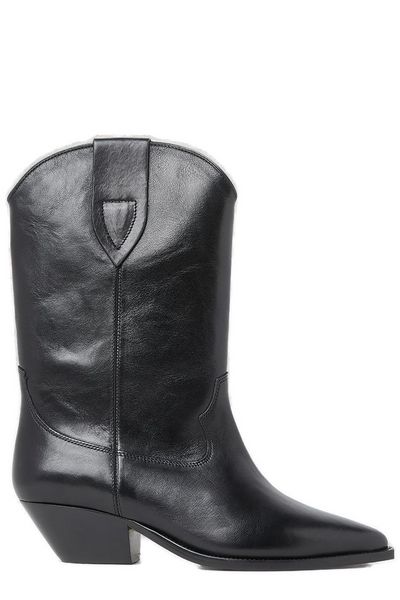 ISABEL MARANT Premium Leather Pointed Toe Block Heel Ankle Boots - 4.5cm