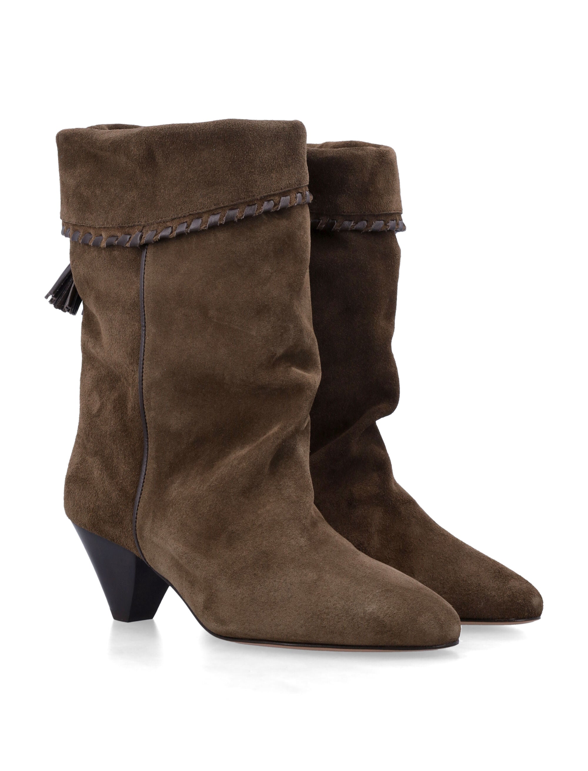 ISABEL MARANT Draped Suede Boots with Pointed Toe and Cone Heel - FW25