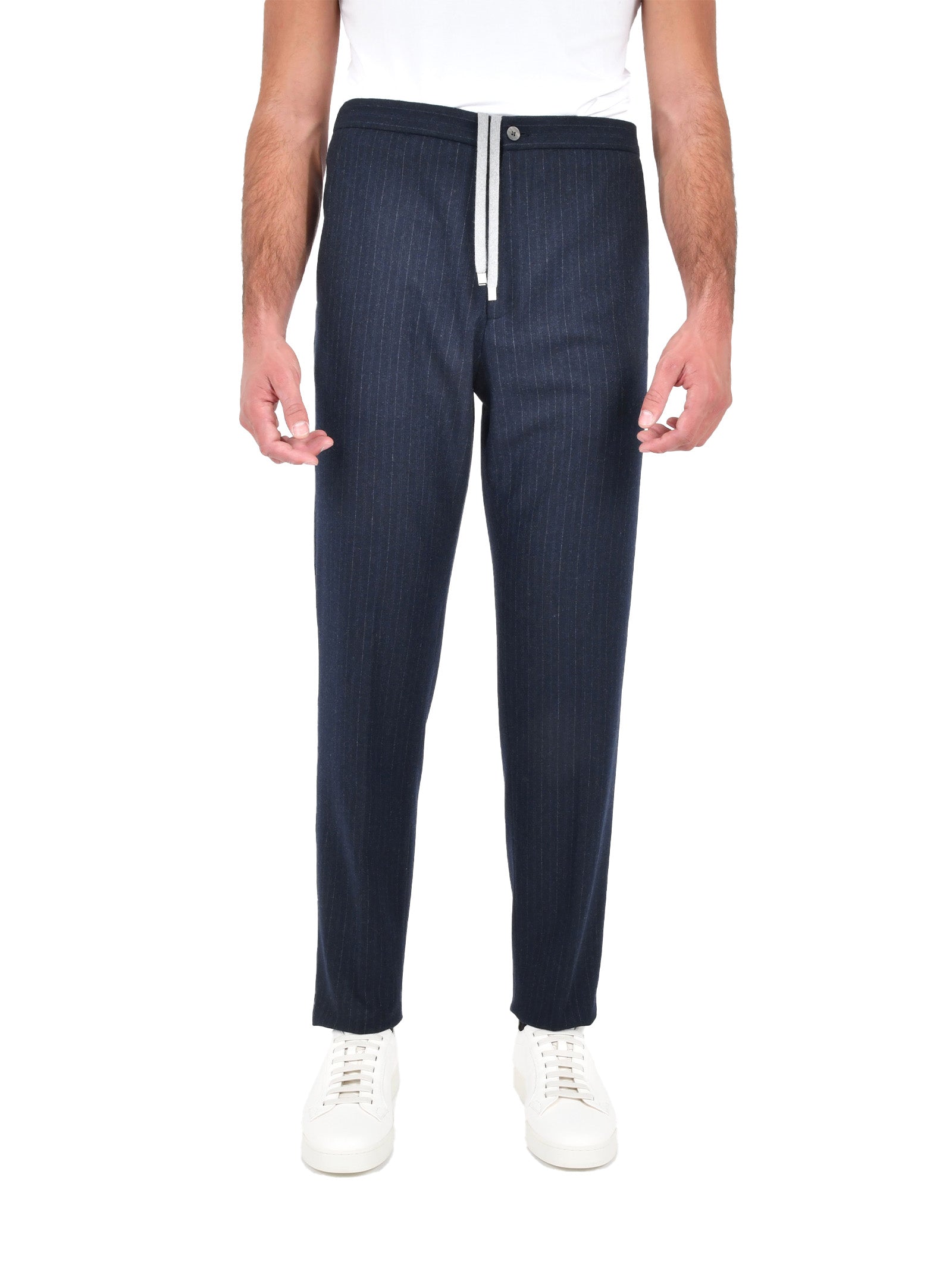 BOGLIOLI Slim-Fit Pinstriped Wool Trousers with Elasticated Waistband