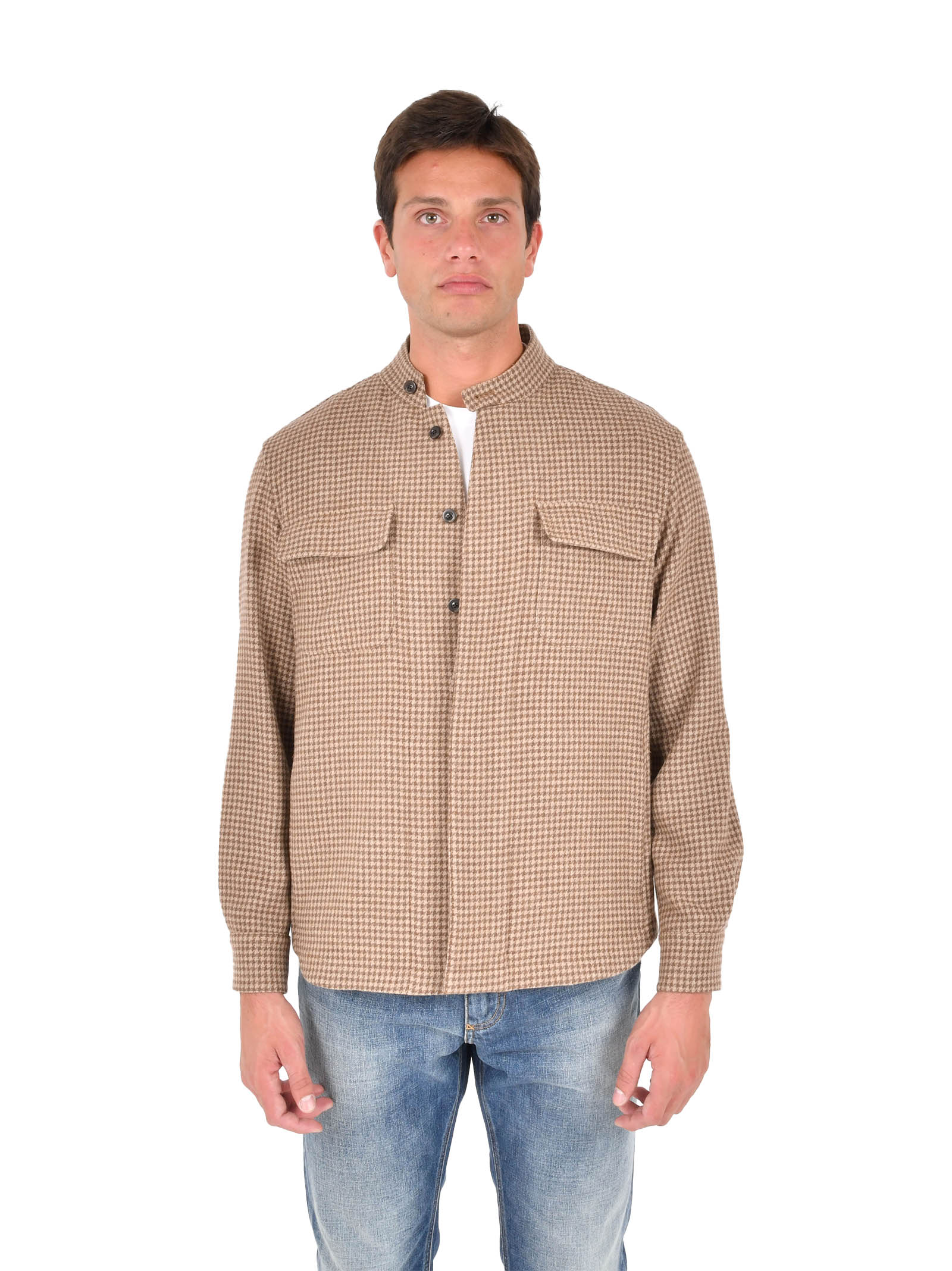 BOGLIOLI Elegant Houndstooth Overshirt with Guru Collar for Men
