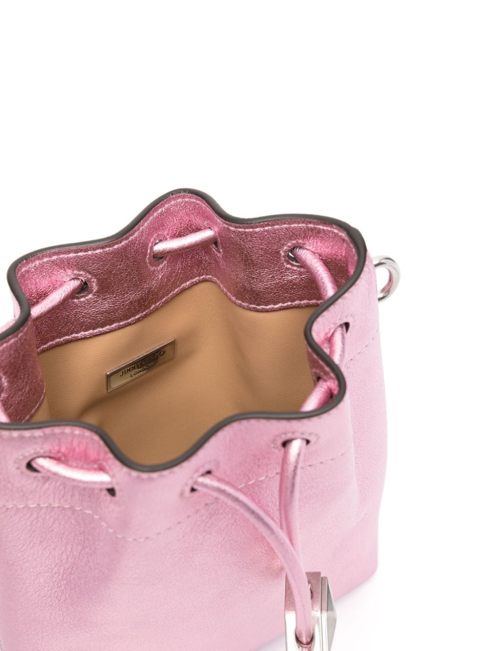 JIMMY CHOO Mini Metallic Leather Bucket Handbag