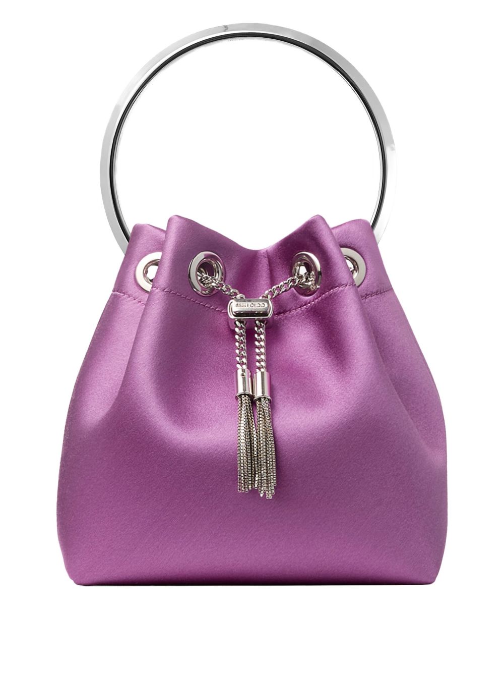 JIMMY CHOO Leather Bucket Handbag with Chain Shoulder Strap